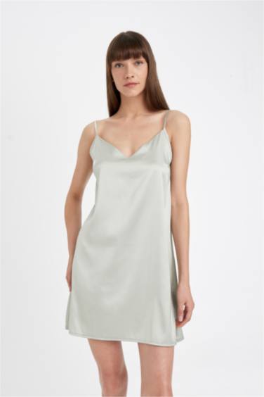Regular Fit V-Neck Satin Woven Dress