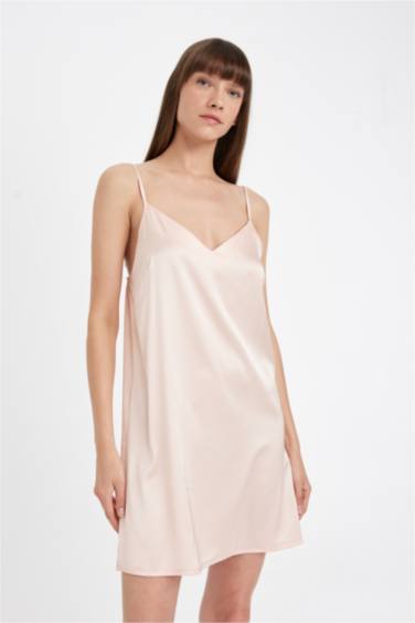 Regular Fit V-Neck Satin Woven Dress
