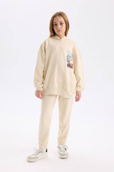 Girl Printed Sweatshirt Elastic Waist Jogger Sweatpants 2 Piece Set