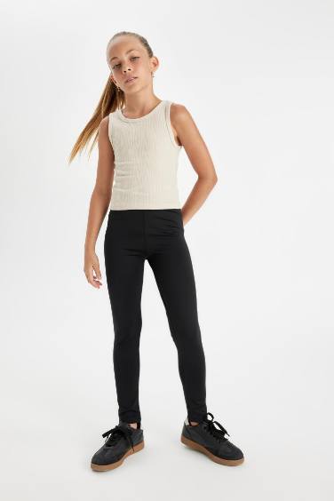 Kız Çocuk Standart Boy Siyah Basic Düz Tayt