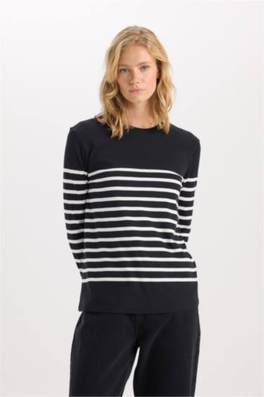 Regular Fit Crew Neck Cotton Long Sleeve T-Shirt