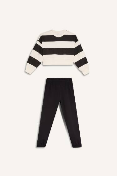 Girl Striped Crew Neck Sweatshirt Sweatpants 2 Piece Set