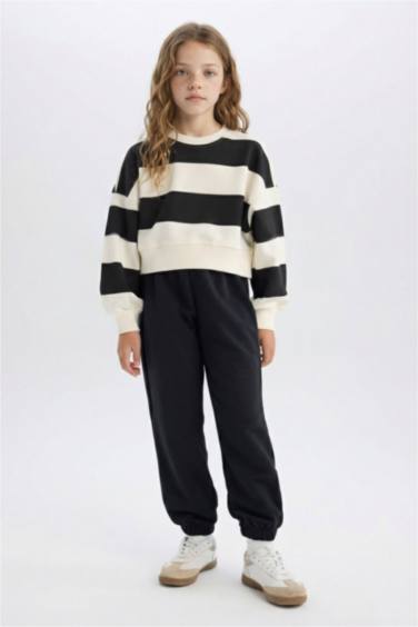 Girl Striped Crew Neck Sweatshirt Sweatpants 2 Piece Set