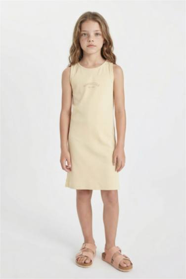 Girl Printed Ribbed Camisole Sleeveless Dress