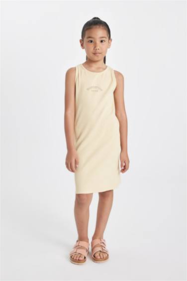 Girl Printed Ribbed Camisole Sleeveless Dress