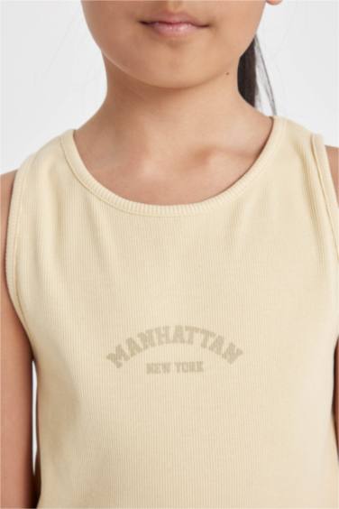 Girl Printed Ribbed Camisole Sleeveless Dress