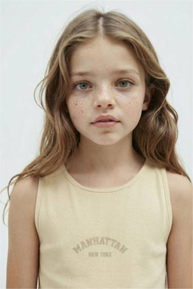 Girl Printed Ribbed Camisole Sleeveless Dress