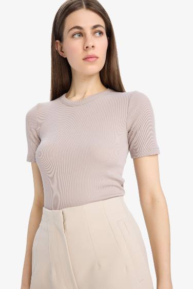 Slim Fit Crew Neck Basic Ribbed Camisole T-shirt