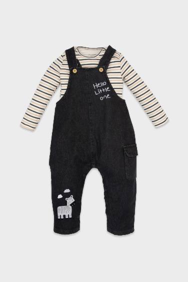 Baby Boy Striped Long Sleeve T-Shirt Jean Salopet 2 Piece Set