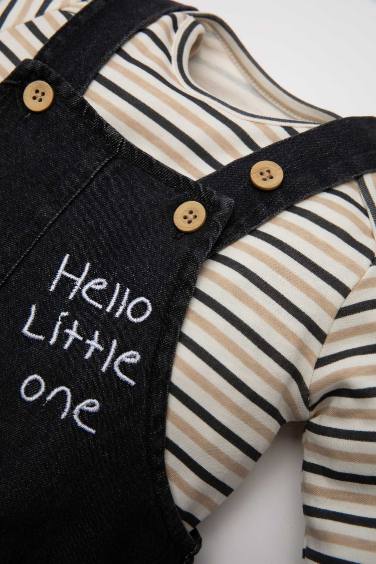 طقم بيبي اولادي سالوبيت جينز وتيشيرت مخطط قصة عادية - قطعتين