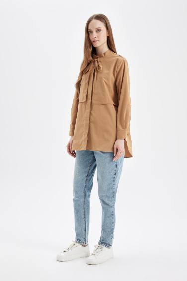 تونيك كم طويل بوبلين قصة مريحة