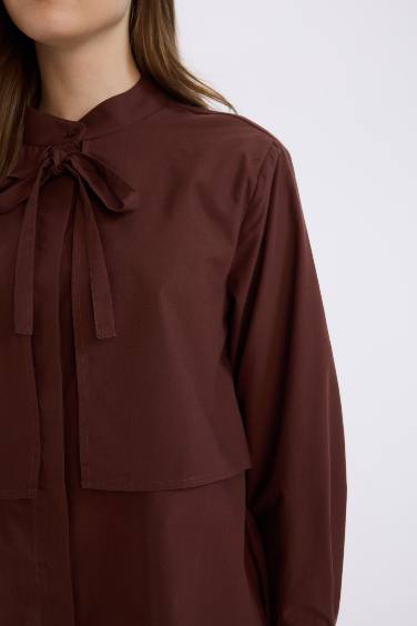 Relax Fit Poplin Shawl Collar Long Sleeve Tunic