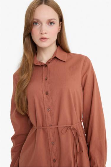 Regular Fit Poplin Basic Düz Uzun Kollu Gömlek Tunik