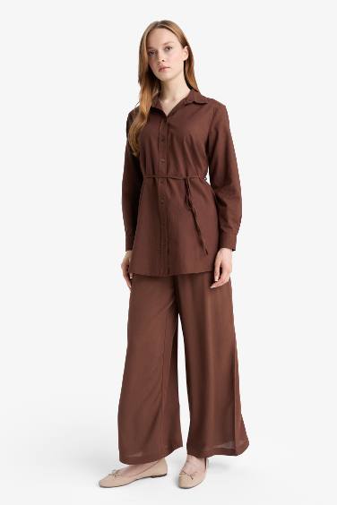 Regular Fit Poplin Bağlamalı Uzun Kollu Gömlek Tunik