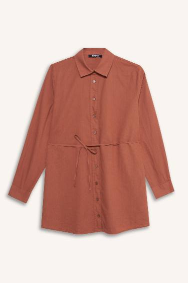Regular Fit Poplin Bağlamalı Uzun Kollu Gömlek Tunik