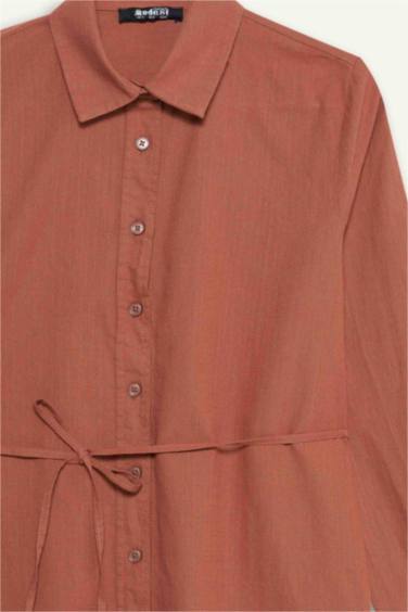 Regular Fit Poplin Bağlamalı Uzun Kollu Gömlek Tunik