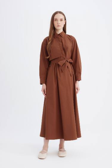 Shirt Collar Poplin Long Sleeve Dress