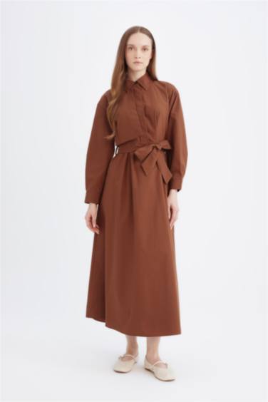 Shirt Collar Poplin Long Sleeve Dress