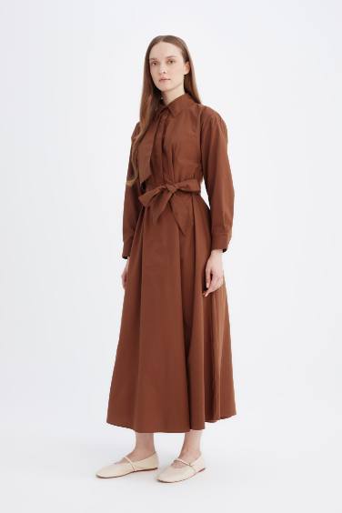 Shirt Collar Poplin Long Sleeve Dress