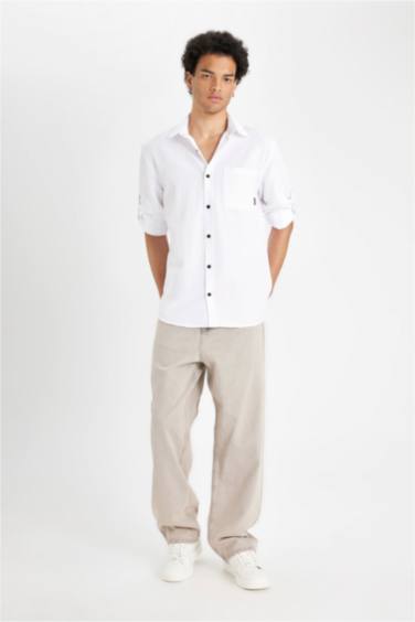 Chemise en coton à manches longues Coupe régulière