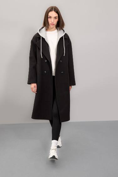 Regular Fit Kaşe Kaban Kapüşonlu Düğmeli