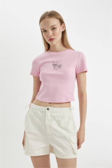 تيشيرت نص كم مطرز مضلع سليم فيت