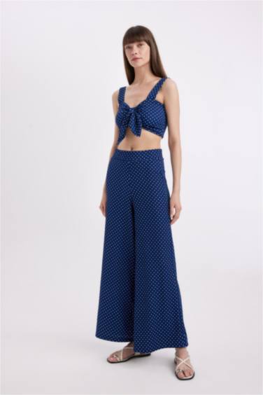 بنطرون منقط منسوج وايد ليج برجل واسع