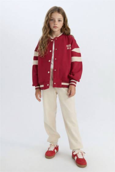 Kolej Yaka Baskılı Çıtçıtlı İçi Yumuşak Tüylü Bomber Okul Hırkası Kız Çocuk