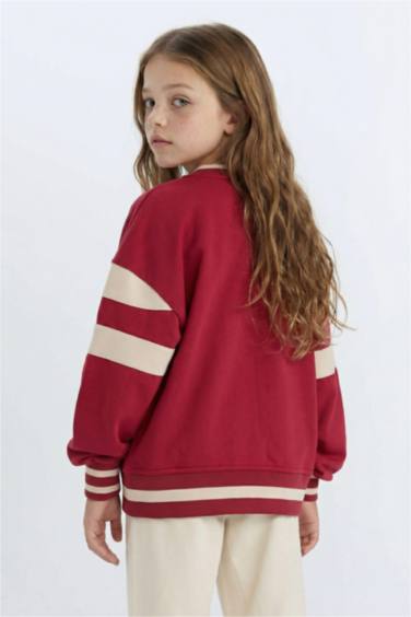 Kolej Yaka Baskılı Çıtçıtlı İçi Yumuşak Tüylü Bomber Okul Hırkası Kız Çocuk