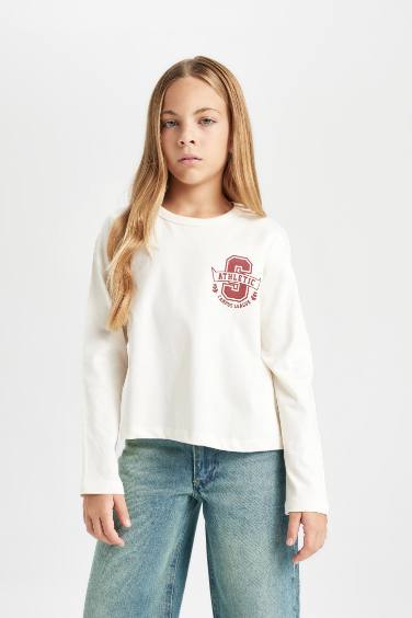 Girl Relax Fit Crew Neck Printed T-Shirt