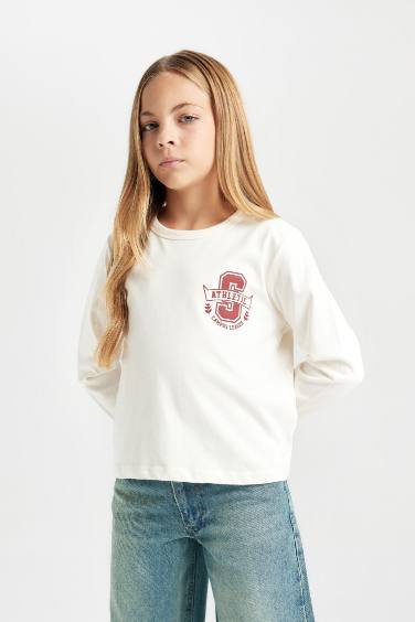 Girl Relax Fit Crew Neck Printed T-Shirt