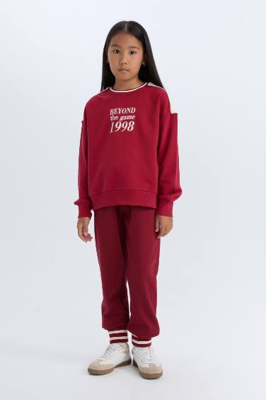 Kız Çocuk Relax Fit Bisiklet Yaka Baskılı İçi Yumuşak Tüylü Okul Sweatshirt