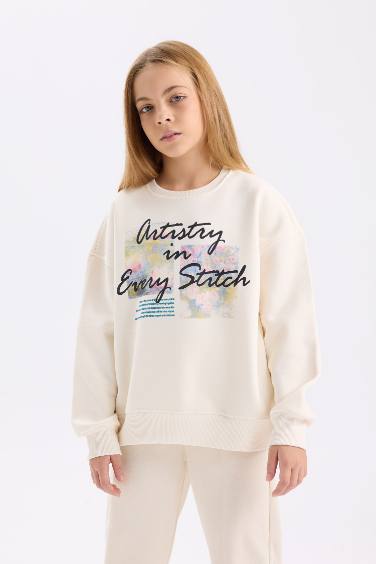 Oversize Fit Printed Crew Neck Sweatshirt