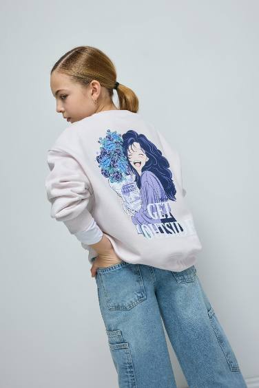 Girl Oversize Fit Back Printed Soft Furry Inside Sweatshirt