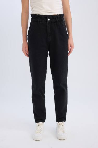 Paperbag Fit Ankle Length Jean Trousers