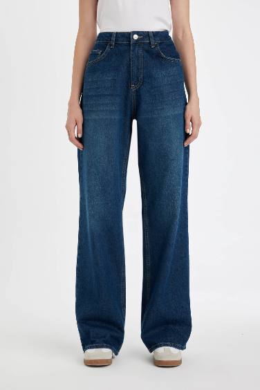 Straight Wide High Waist Long Washed Jeans