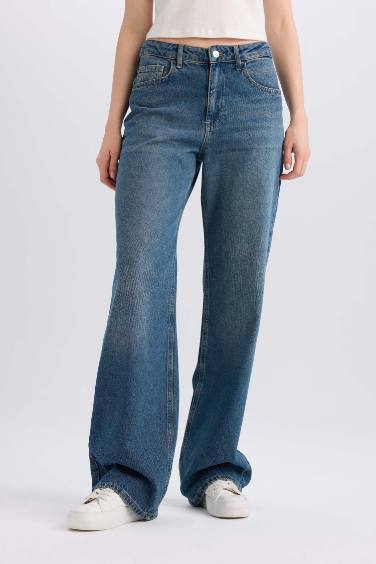 Straight Wide High Waist Long Washed Jeans