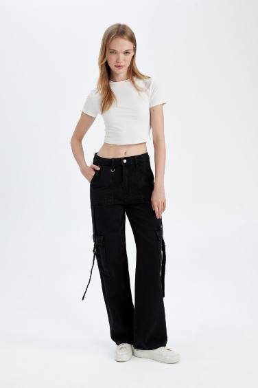 Wide Leg High Waist Long Cargo Jeans
