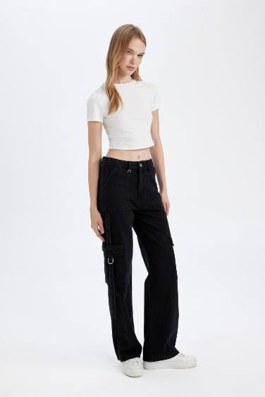 Wide Leg High Waist Long Cargo Jeans