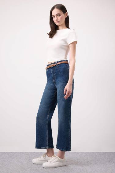 سروال جينز برجل واسع كولوت فيت وخصر عالي