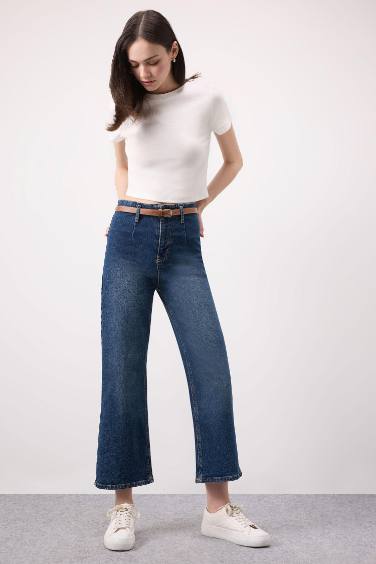 سروال جينز برجل واسع كولوت فيت وخصر عالي