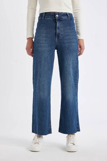 Culotte High Waist Short Leg Washed Jeans