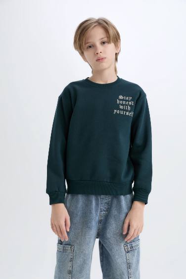 Sweatshirt imprimé en tissu épais à Coupe Régulière et Col rond