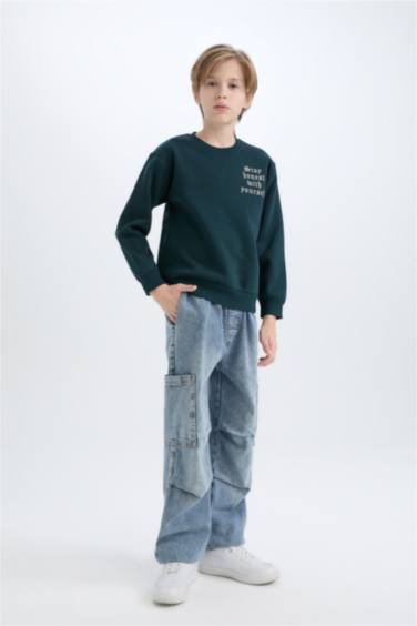 سويت شيرت قصة عادية بياقة مستديرة