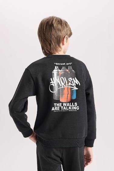 Boy Crew Neck Back Printed Thick Sweatshirt