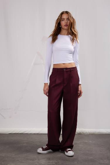 Wide Leg Klasik Kumaş Pantolon Geniş Bol Paça Çift Cepli Yüksek Bel Standart Boy Basic Düz