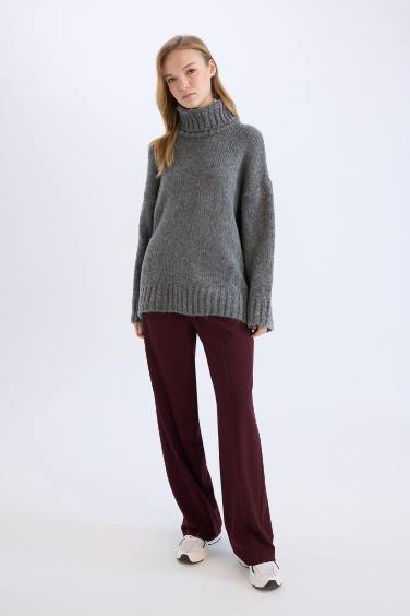 Wide Leg Klasik Kumaş Pantolon Geniş Bol Paça Çift Cepli Yüksek Bel Standart Boy Basic Düz