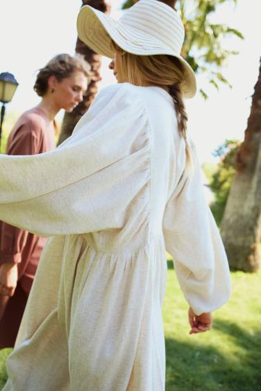 Manuka x DeFacto Hakim Yaka Pamuklu Uzun Kollu Maxi Elbise