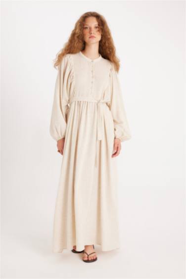 Manuka x DeFacto Hakim Yaka Pamuklu Uzun Kollu Maxi Elbise