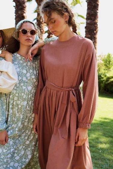 Manuka x DeFacto Crew Neck Linen Blend Maxi Dress